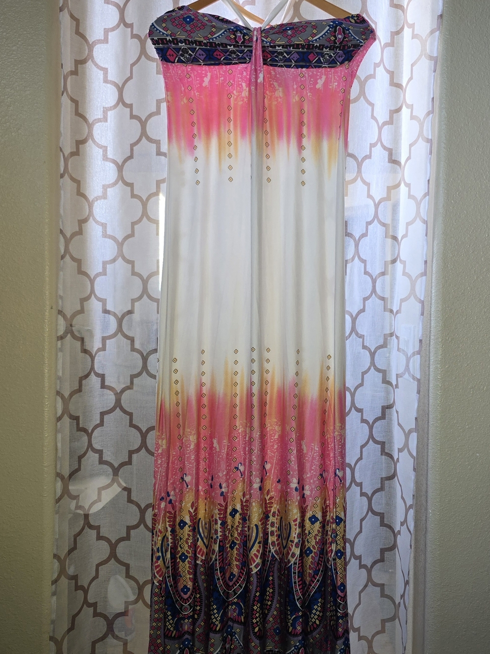 Koko Beach Boho Ombre Strapless Maxi Dress in Pink and White
